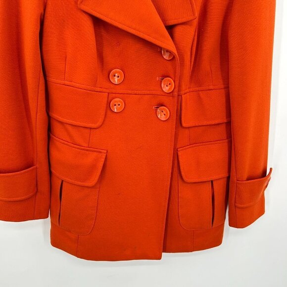 SANDRO Women's Orange Double Breasted Outdoor Spring Fall Peacoat Size Small - Picture 4 of 6